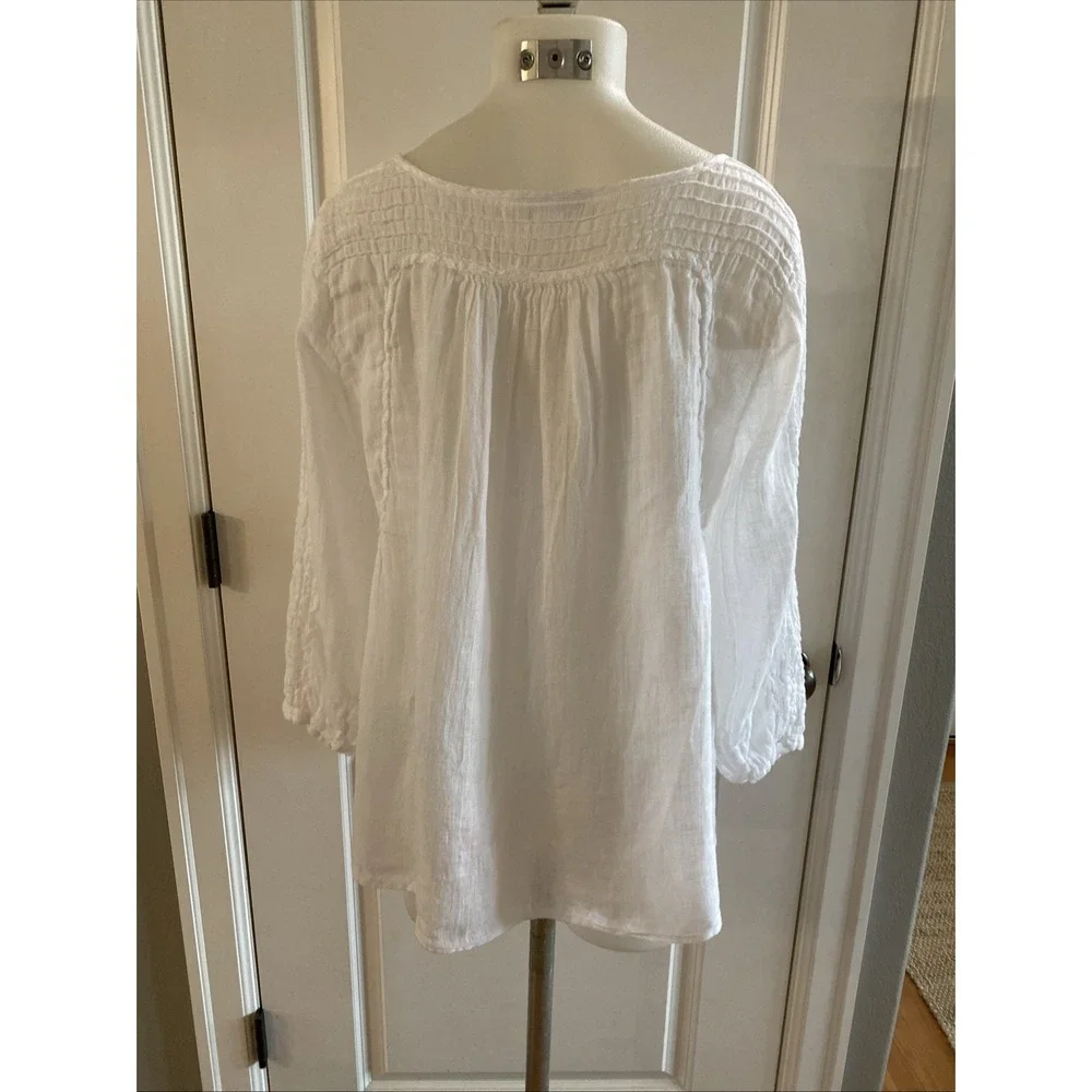 The White Company 100% Linen Blouse Top Size 10 White Pintuck Gauze Peasant Boho - Picture 5 of 15